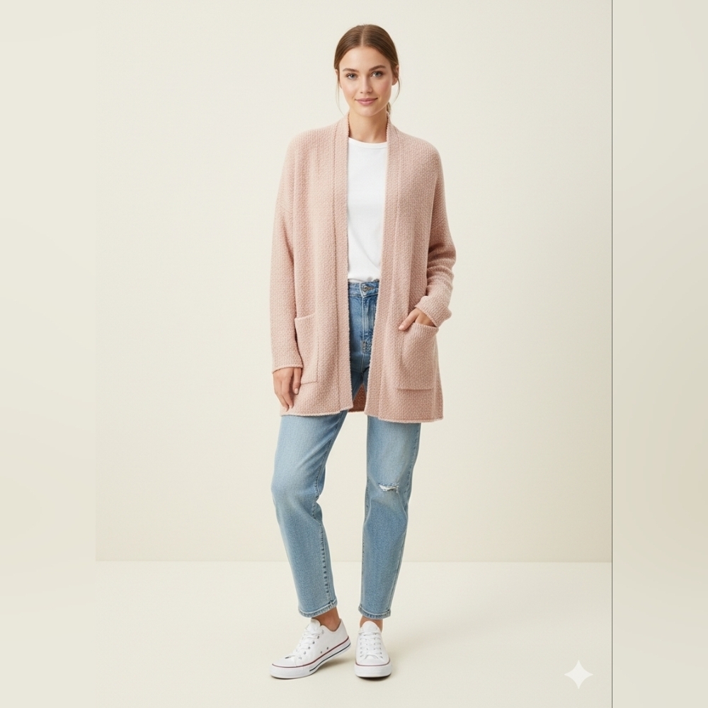 Talula (Aritzia)/ Cozy Dusty Pink Fuzzy Popcorn Knit Cardigan/ Size US XS
